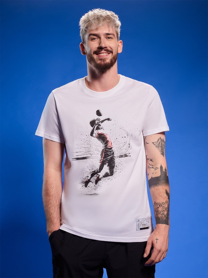 4F T-shirt regular z nadrukiem siatkarskim męski - biały M