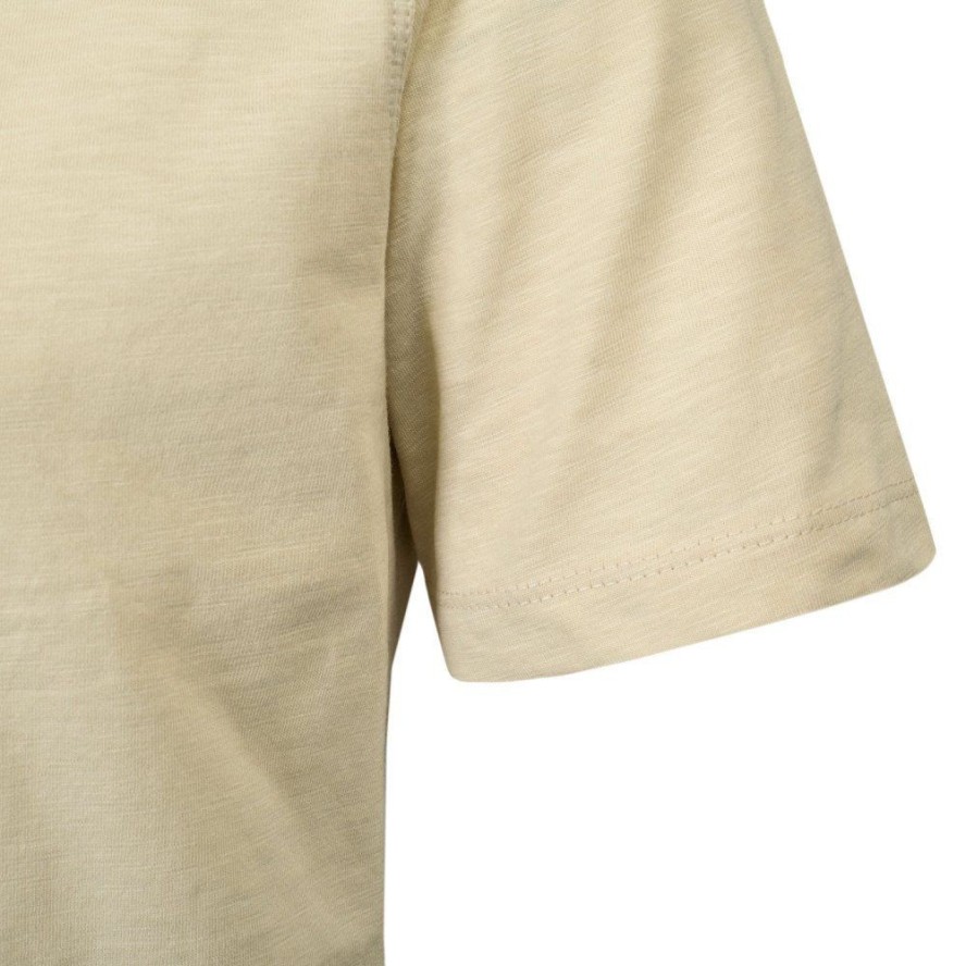 Beżowy Męski T-Shirt, Dekolt z Guzikami - Pako Jeans