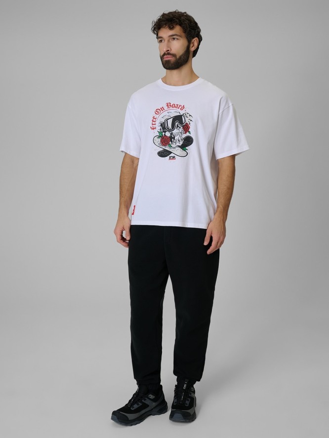 4F T-shirt loose z nadrukiem męski - biały M
