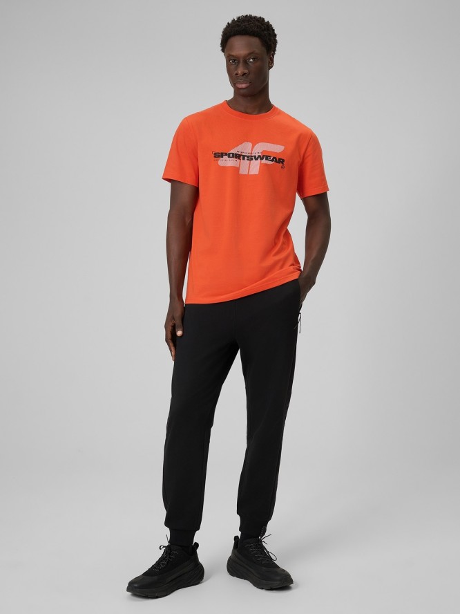 4F T-shirt regular z nadrukiem męski - pomarańczowy L