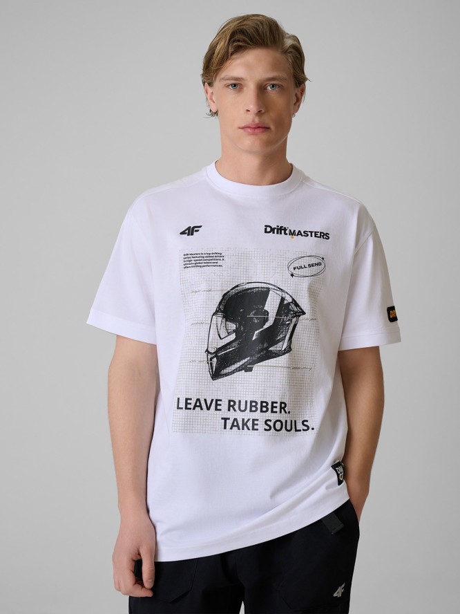 4F T-shirt loose z nadrukiem uniseks 4F x Drift Masters - biały L