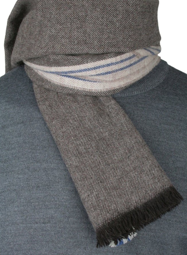 Szalik Wełniany, Beżowo-Brązowy w Paski, Ciepły, Jesienno-Zimowy, Męski -V. FRAAS