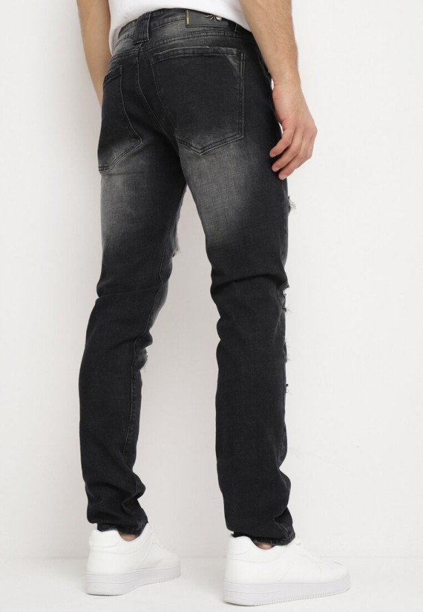 Czarne Jeansy Regular Ozdobione Dziurami i Przetarciami Tetersa