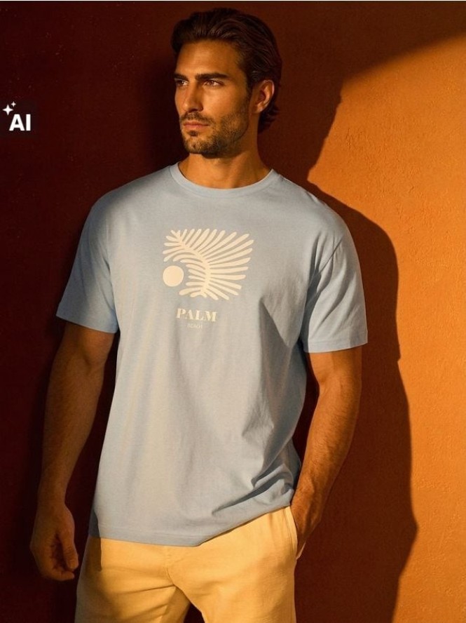 Bawełniana koszulka comfort z krótkim rękawem - błękitny