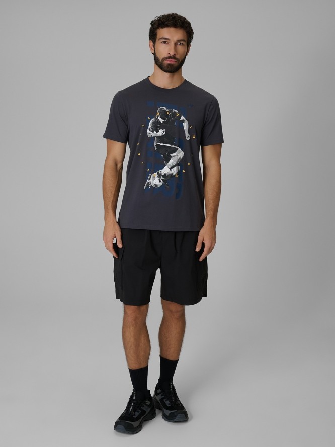 4F T-shirt regular z nadrukiem męski - szary M
