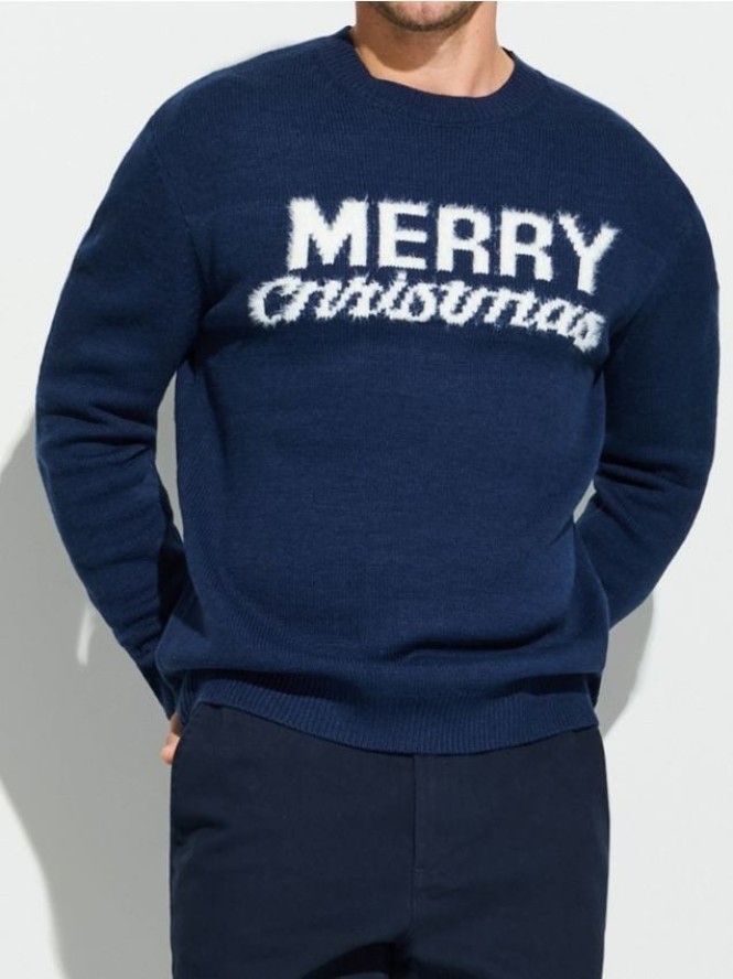 Sweter z motywem świątecznym - granatowy