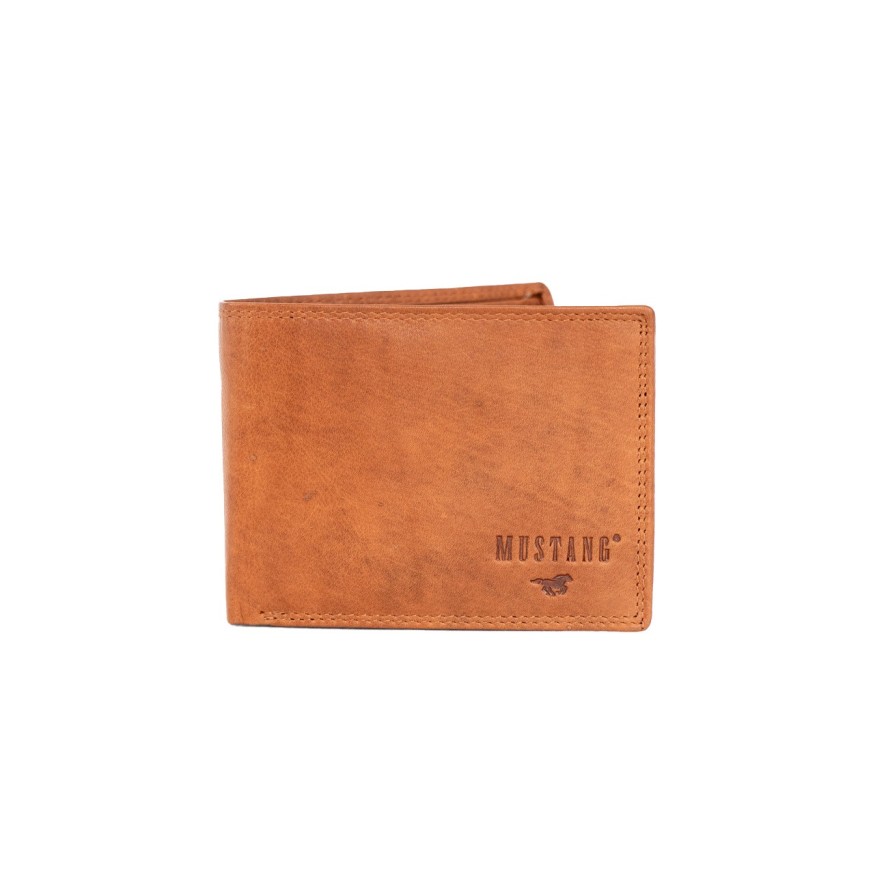 MUSTANG Udine Wallet Side Opening MĘSKI SKÓRZANY PORTFEL PREMIUM POJEMNY NA KARTY SKÓRA COGNAC 06.101931