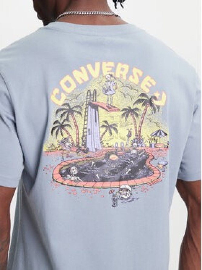 Converse T-Shirt Skeleton Party 10027726-A03 Błękitny Regular Fit