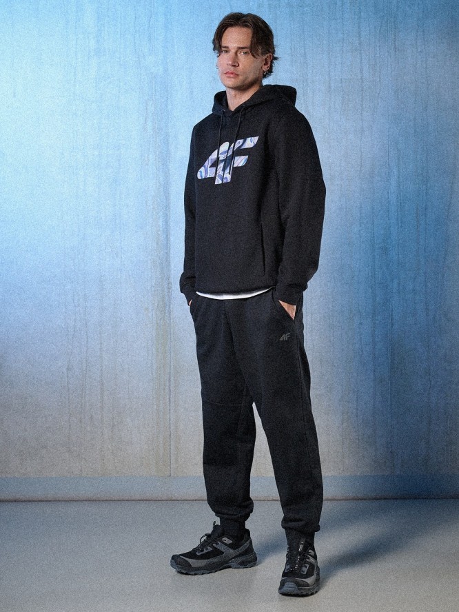 4F Bluza dresowa regular z kapturem męska - czarna L