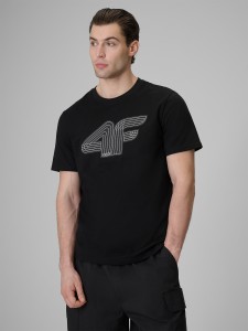 4F T-shirt regular z nadrukiem męski - czarny XL