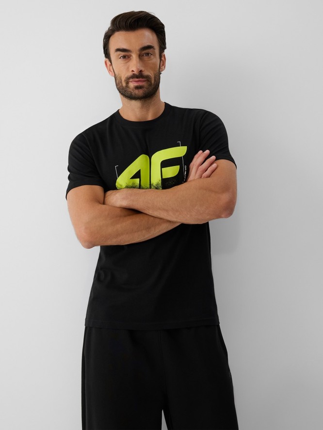 4F T-shirt regular z nadrukiem męski - czarny XL