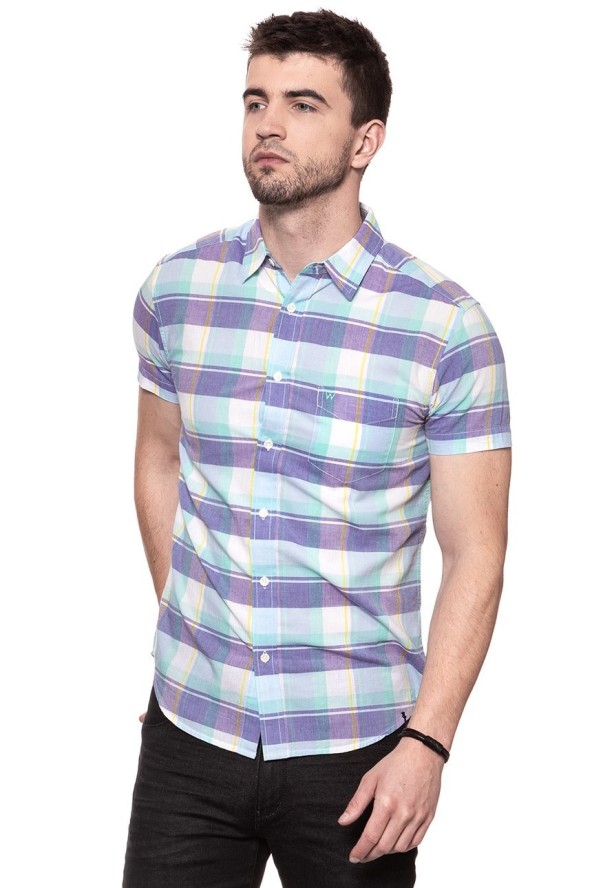KOSZULA MĘSKA KRÓTKI RĘKAW WRANGLER SS 1PKT SHIRT BEACH GLASS W5860NQWD 112129522