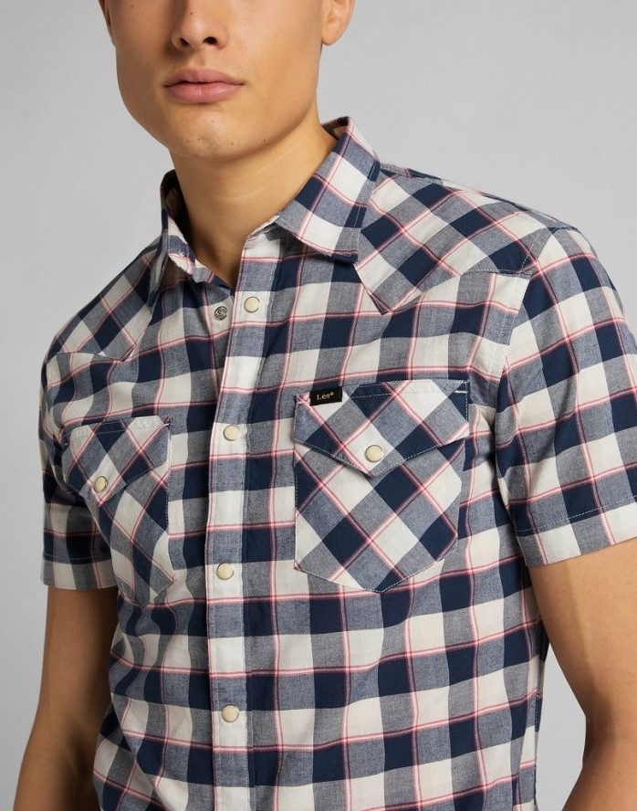 MĘSKA KOSZULA MATERIAŁOWA LEE SS WESTERN NAVY L640KK35 112115279