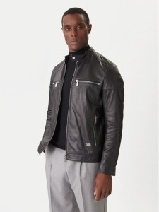 KARL LAGERFELD Kurtka skórzana 555022 554421 Czarny Slim Fit