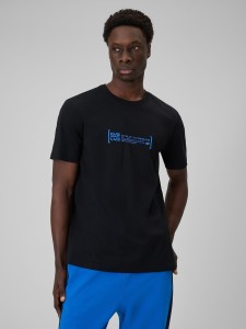 4F T-shirt regular z nadrukiem męski - czarny S