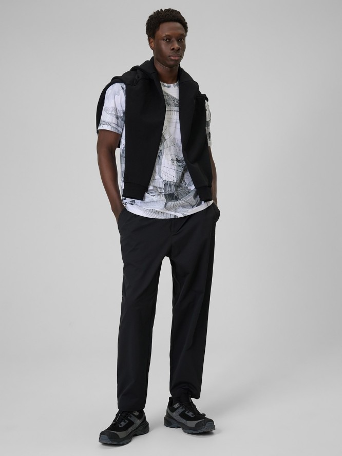 4F T-shirt regular z nadrukiem męski - czarno-biały XXL