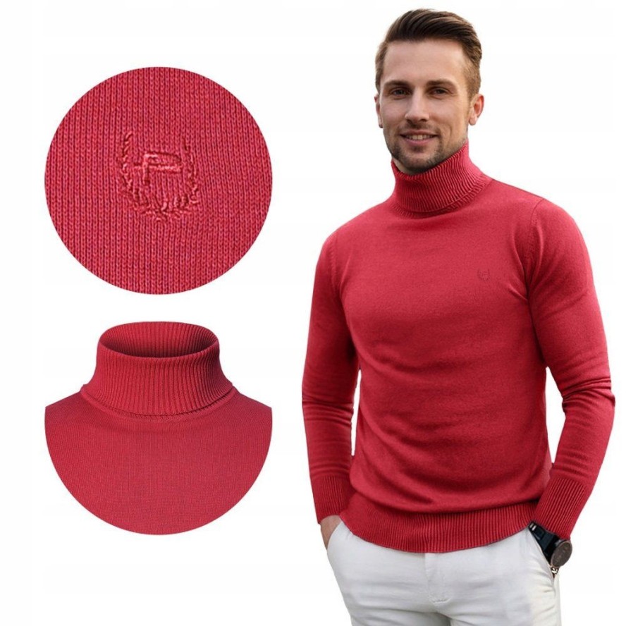Bawełniany Męski Golf - Pako Jeans - Malinowa Czerwień
