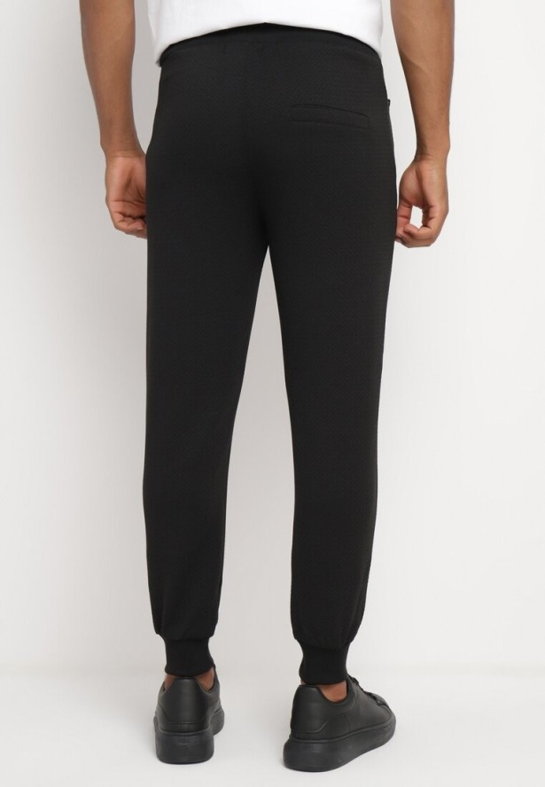 Czarne Spodnie Dresowe z Bawełną z Wysokim Stanem Arliera