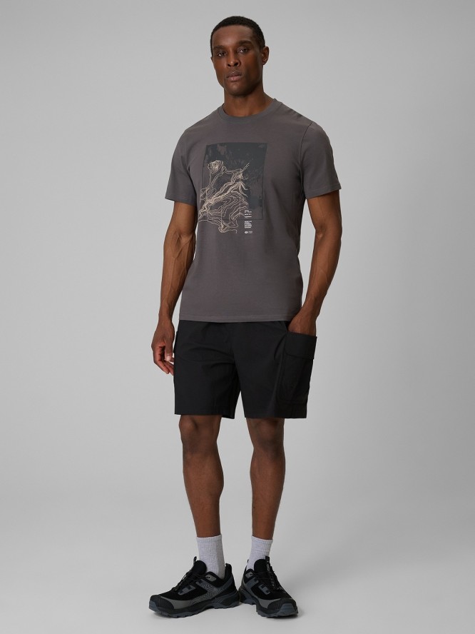 4F T-shirt regular z nadrukiem męski - szary XL