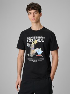 4F T-shirt regular z nadrukiem męski - czarny L