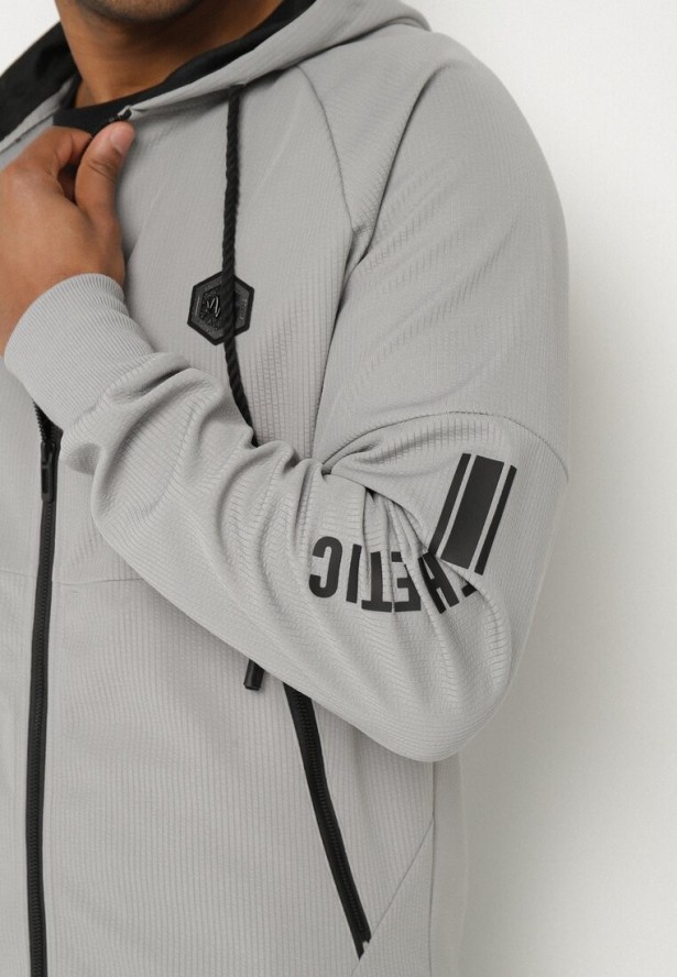 Szara Bluza z Kapturem z Ozdobną Aplikacją Napolene