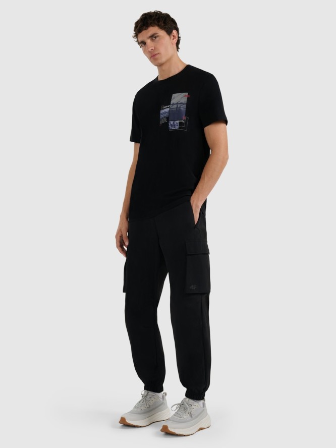 4F T-shirt regular z nadrukiem męski - czarny XXL