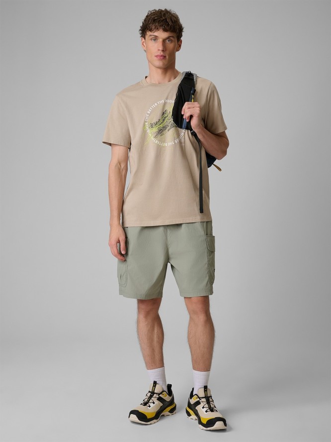 4F T-shirt regular z nadrukiem męski - beżowy XL