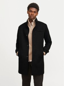 Jack & Jones Płaszcz wełniany Melton 12258672 Czarny Regular Fit