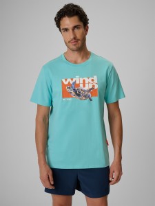 4F T-shirt regular z nadrukiem męski - turkusowy M