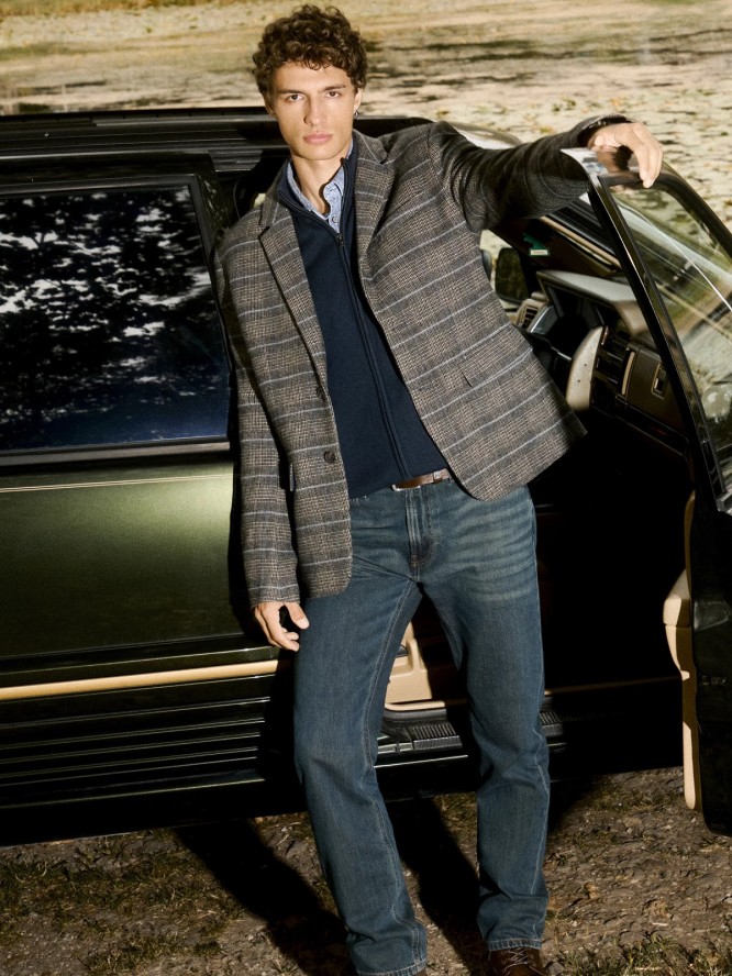 Sweter męski rozpinany ze stójką granatowy Nazar 403