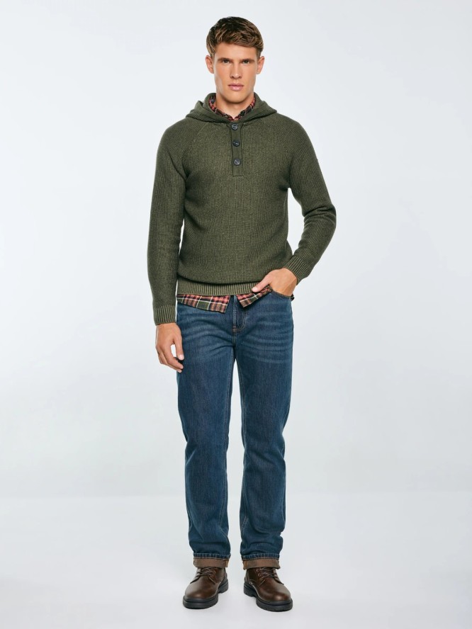 Sweter męski z kapturem khaki Carlson 303