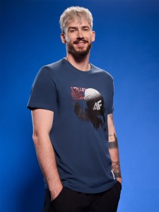 4F T-shirt regular z nadrukiem siatkarskim męski - granatowy S