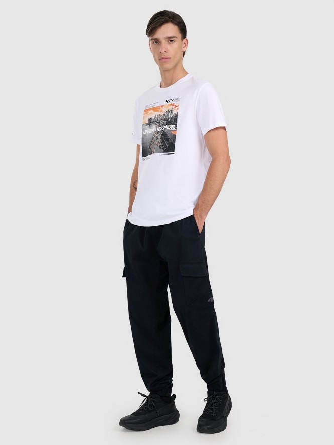 4F T-shirt regular z nadrukiem męski - biały M