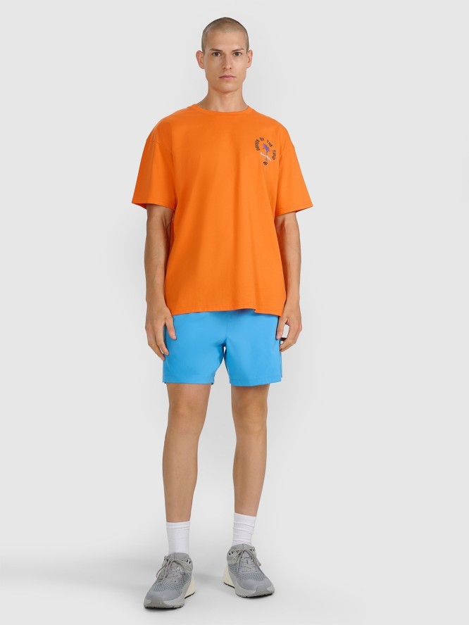 4F T-shirt oversize z nadrukiem męski - pomarańczowy XXL