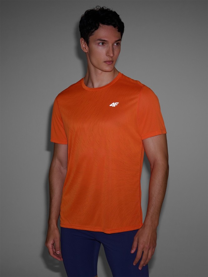 4F Koszulka do biegania regular szybkoschnąca męska - pomarańczowa XXL