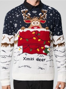 Świąteczny sweter z reniferem i świecącymi lampkami - granatowy