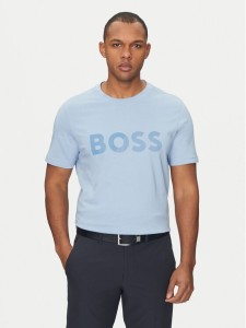 BOSS T-Shirt Tape Logo 50530990 Błękitny Regular Fit