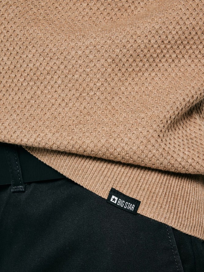 Sweter męski o teksturalnym splocie bawełniany brązowy Reylon 802