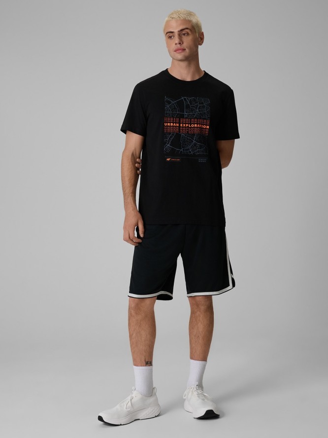 4F T-shirt regular z nadrukiem męski - czarny XL