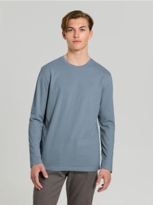 Bawełniana koszulka z długimi rękawami - niebieski