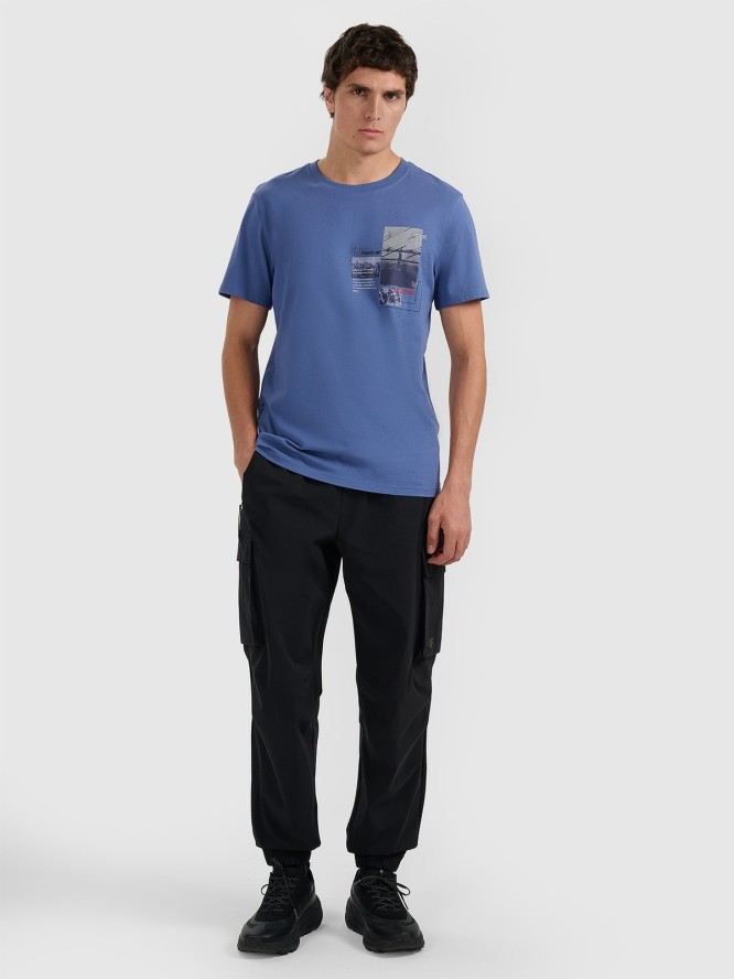 4F T-shirt regular z nadrukiem męski - granatowy L