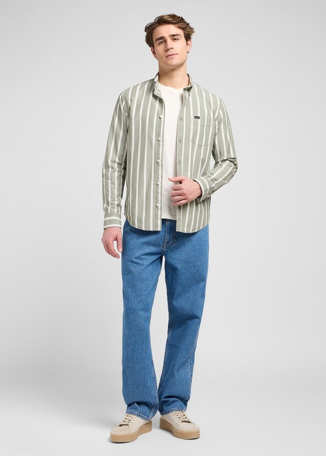 MESKA KOSZULA LEE BUTTON DOWN OLIVE STONE STRIPE 112370546