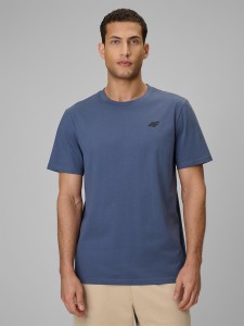 4F T-shirt regular gładki męski - granatowy XL
