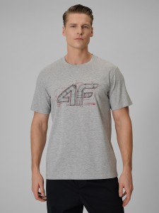 4F T-shirt regular z nadrukiem męski - szary S