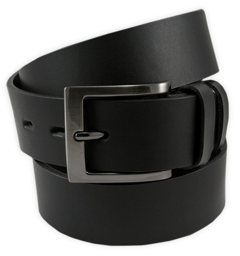 Męski Pasek do Spodni - Naturalna Skóra Licowa - His Story - Czarny