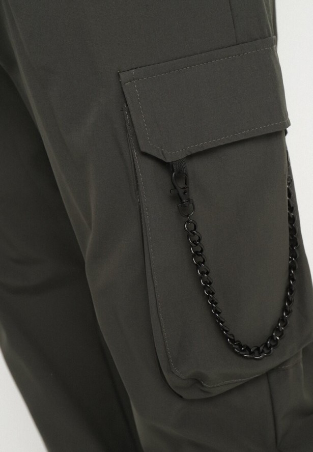 Ciemnozielone Spodnie Cargo z Odpinanym Łańcuchem Efandrel