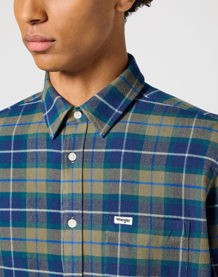 WRANGLER MĘSKA KOSZULA 1 PKT FLANNEL SHIRT DUSTY OLIVE 112356769 W564017359