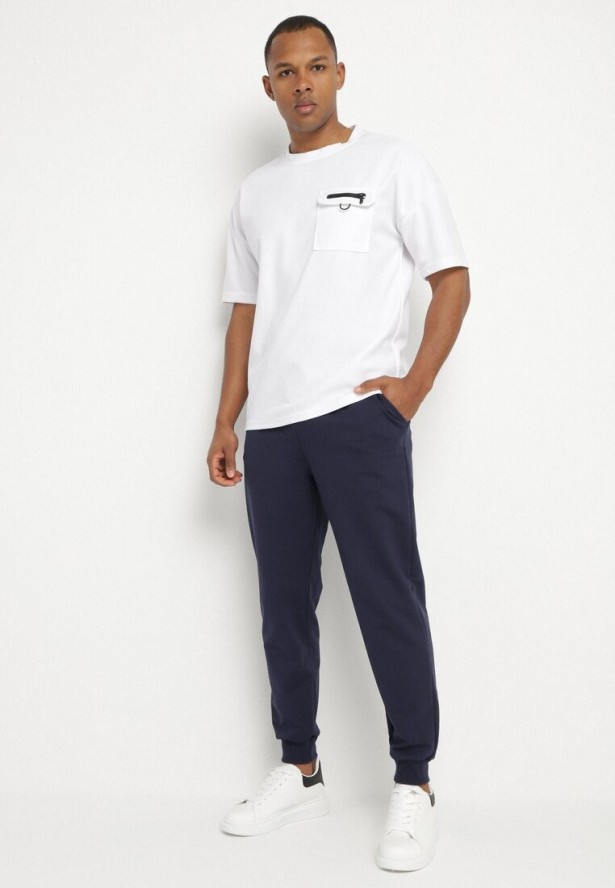 Granatowe Spodnie Dresowe ze Ściągaczami z Bawełną Paladira