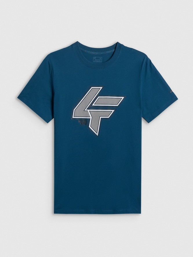 4F T-shirt regular z nadrukiem męski - turkusowa M