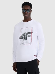 4F Longsleeve regular z nadrukiem męski - biały L